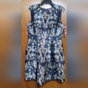 Monique L'HUILLER Sleeveless Navy Floral Fit-and-Flre Cocktail Dress Size 12
